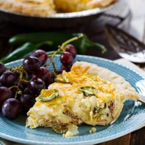 Jalapeno Popper Quiche with bacon and cream cheese.