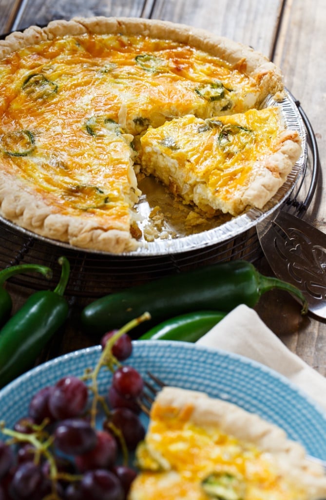 Jalapeno Popper Quiche with bacon and cream cheese.