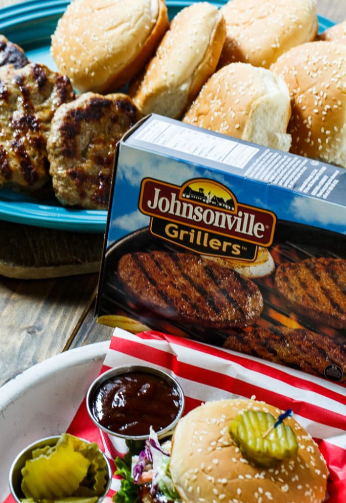 Southern BBQ Pork Burgers with creamy coleslaw and BBQ sauce. 