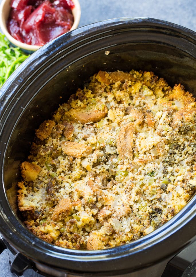 Slow Cooker Sausage Cornbread Dressing - Spicy Southern Kitchen