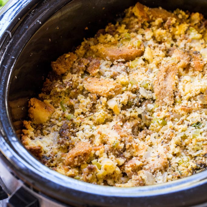 Slow Cooker Sausage Cornbread Dressing - Spicy Southern Kitchen