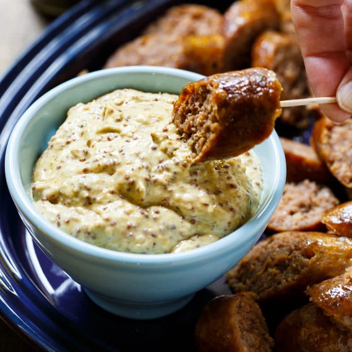 Grilled Bratwurst with Horseradish Mustard Sauce - Spicy Southern