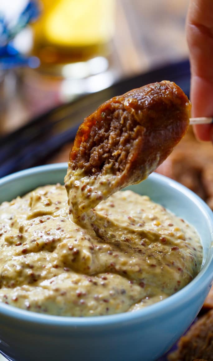 Grilled Johnsonville Sausage with Horseradish Mustard Sauce