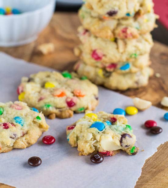 M&M, Coconut, and Macadamia Cookies