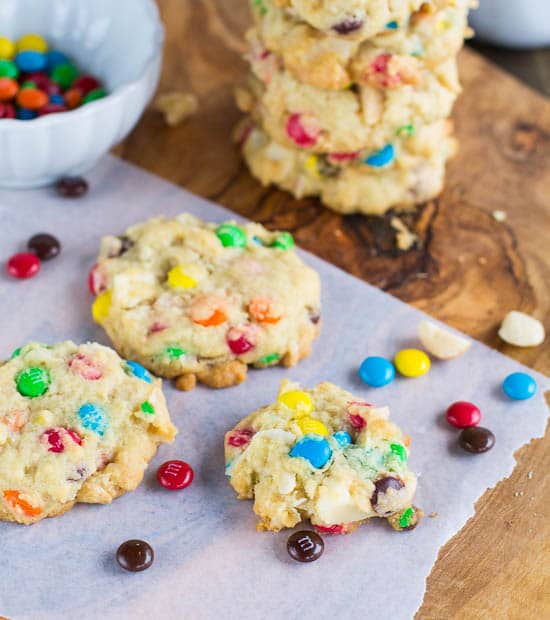 M&M, Coconut, and Macadamia Cookies