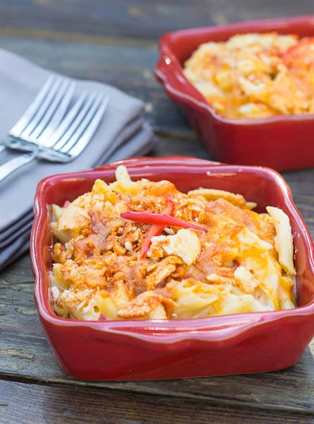 Pimiento Mac and Cheese in 2 small baking dishes.