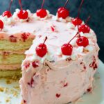 White Cake with Maraschino Cherry Frosting