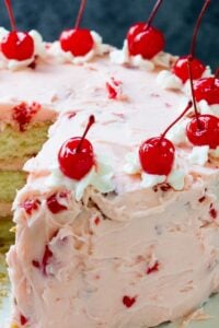 White Cake with Maraschino Cherry Frosting