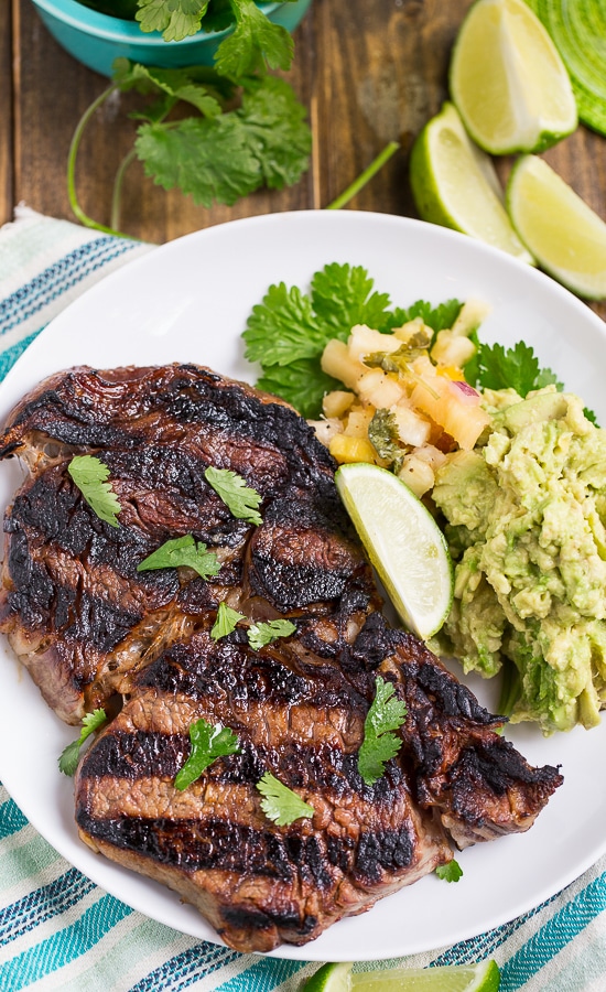 Margarita Steak - juicy rib-eyes marinated in tequila, lime, and triple sec.