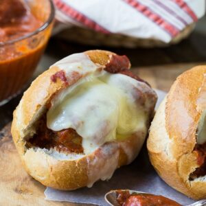 Super easy meatballs made in a crockpot that are perfect for meatball subs.