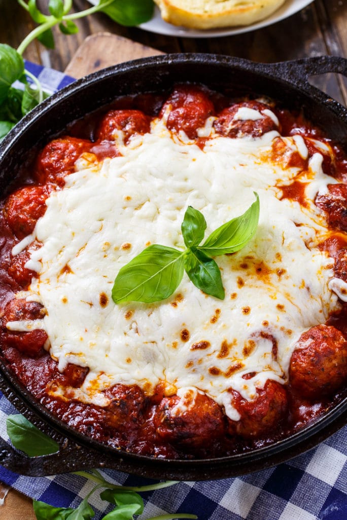 Cheesy Meatball Skillet makes an easy appetizer or dinner.