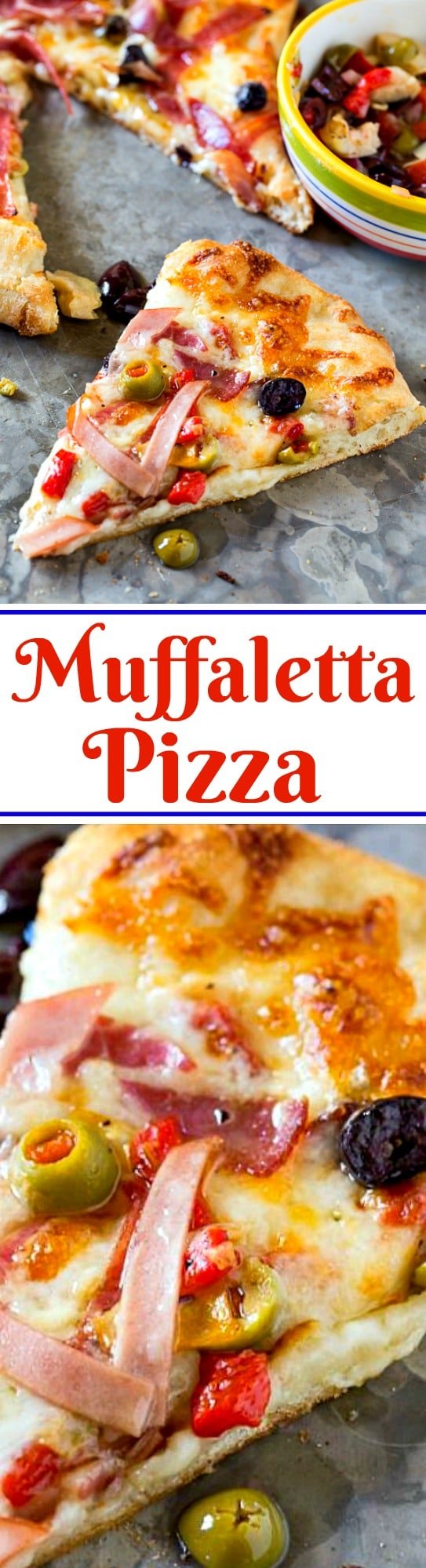 Muffaletta Pizza with all the flavors of the famous New Orleans sandwich.