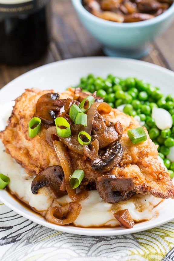 Southern Fried Chicken Breasts with Cremini Sweet Onion Gravy