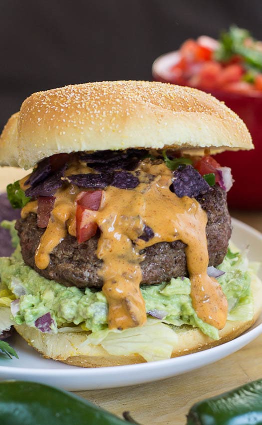 Nacho Burgers with queso and guacamole