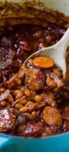 The Neely's Baked beans with smoked sausage. This is my very favorite baked bean recipe!