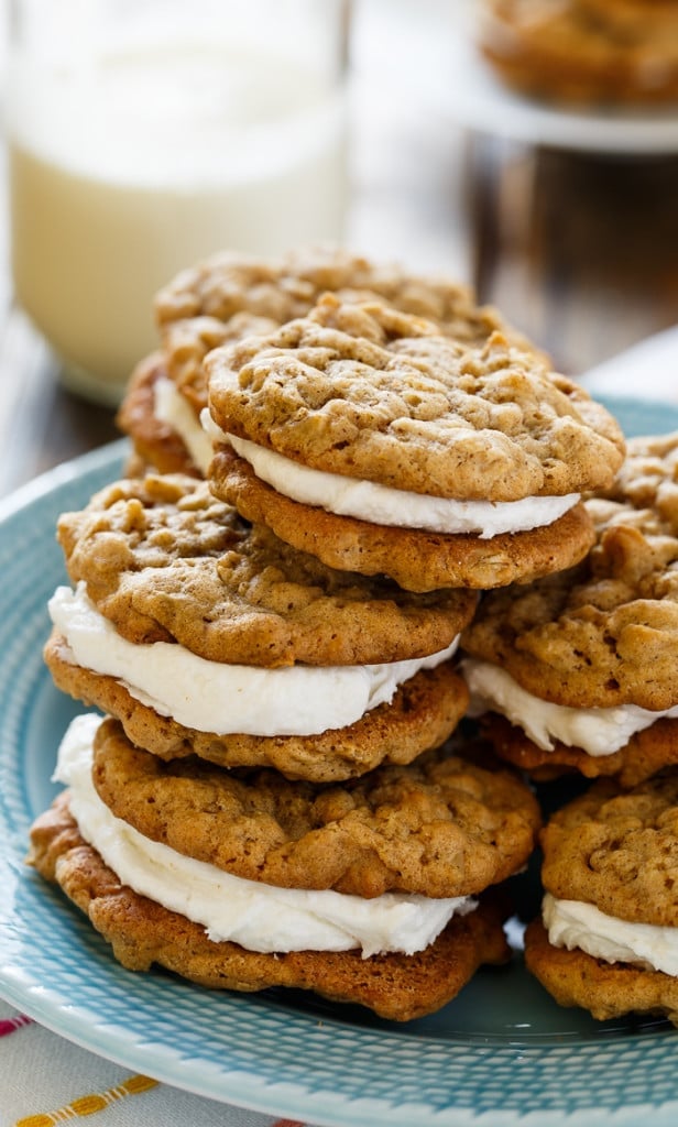 Oatmeal Sandwich Cookies- 2 chewy oatmeal cookies with a fluffy marshmallow filling.