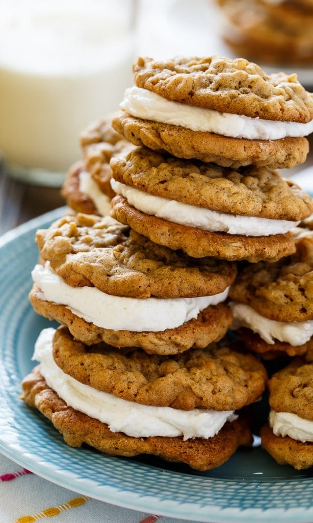 Oatmeal Sandwich Cookies- 2 chewy oatmeal cookies with a fluffy marshmallow filling.