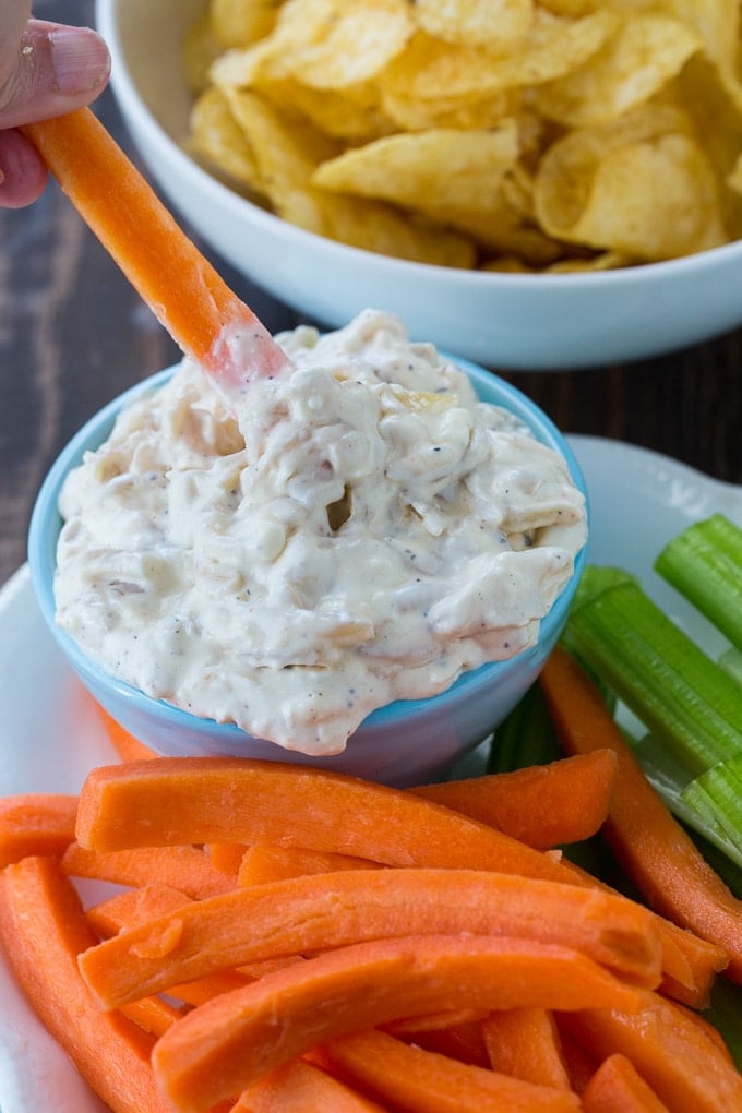 Pan-Fried Onion Dip is a cool and creamy appetizer that is great with veggie sticks or homemade chips.