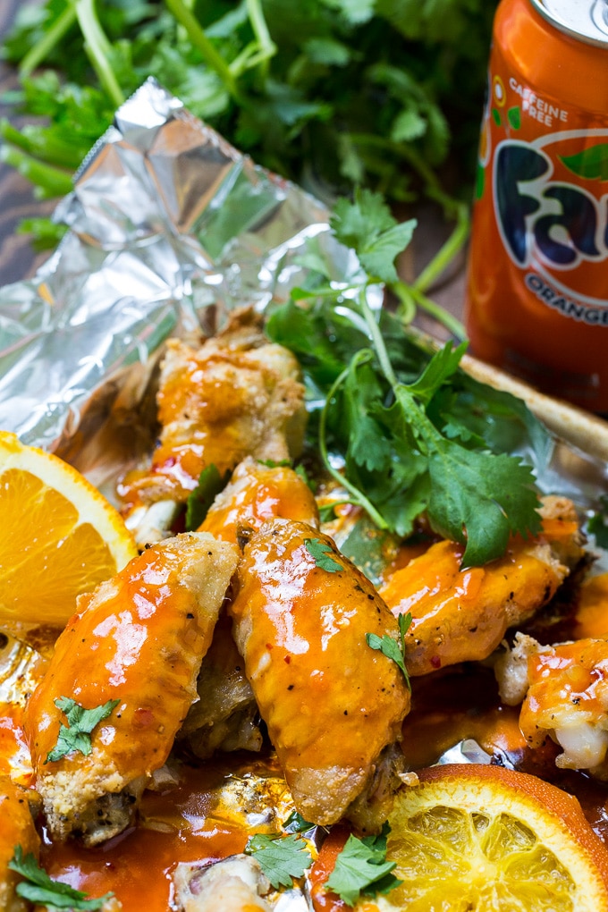 Baked Orange Soda Hot Wings are sweet and spicy and easy to make.