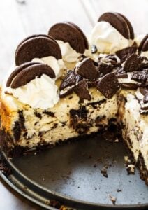 Oreo Cheesecake is super creamy with lots of oreo cookie pieces.