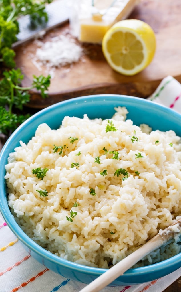 Creamy Parmesan Rice with lots of cheese and garlic flavor.