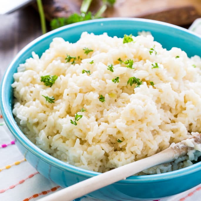 Creamy Parmesan Rice with lots of cheese and garlic flavor.