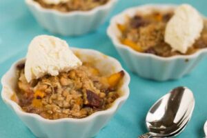 individual toffee, pecan, and peach crisps