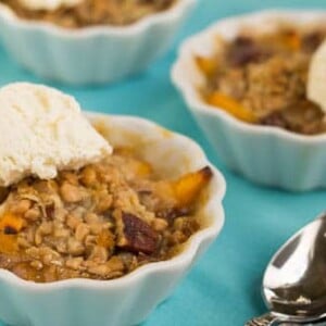 individual toffee, pecan, and peach crisps