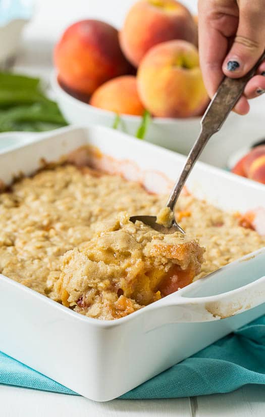 Oatmeal Cookie Peach Cobbler - Spicy Southern Kitchen