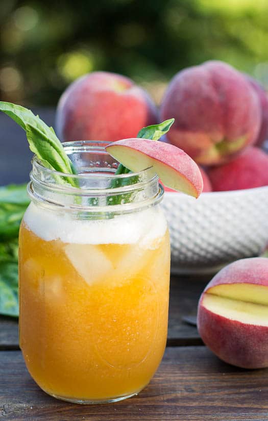 Close-Up of Peach-Basil Julep.