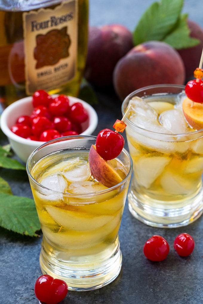 Peach Old-Fashioned Cocktail with Four Roses Bourbon