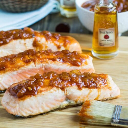 Salmon with Bourbon Peach BBQ Sauce Spicy Southern Kitchen