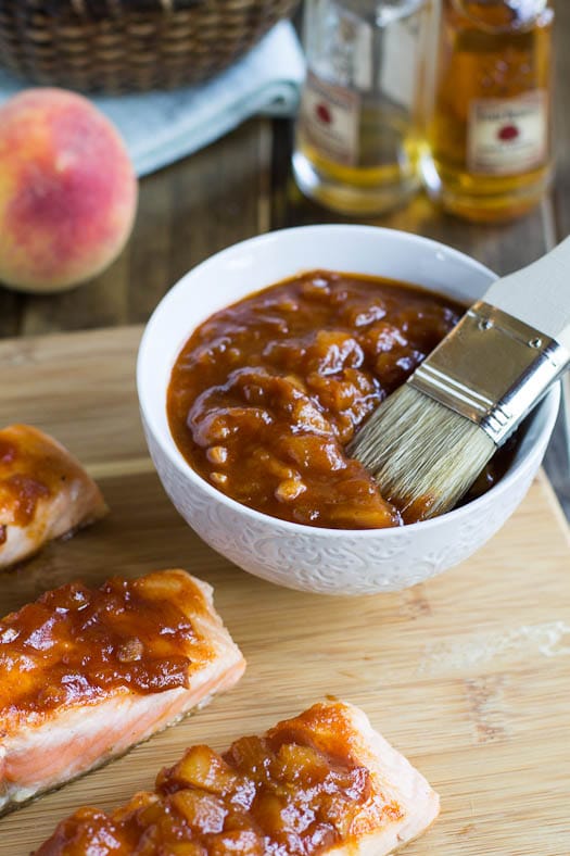 Barbecued Salmon with Peach Whiskey Salsa