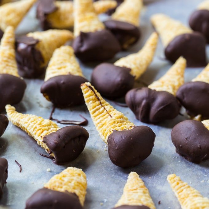 Chocolate Dipped Peanut Butter Bugles