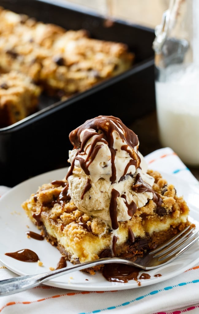 Cream Cheese Stuffed Peanut Butter Chocolate Chip Cookie Bars