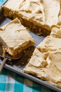 Peanut Butter Sheet Cake with a fluffy peanut butter frosting.