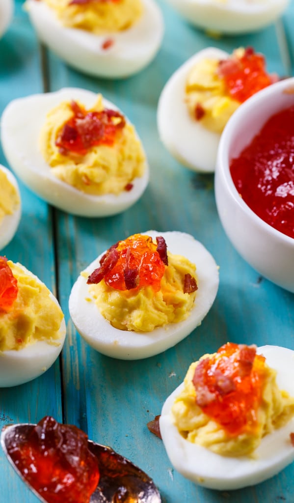 Red Pepper Jelly Deviled Eggs with Bacon Spicy Southern Kitchen