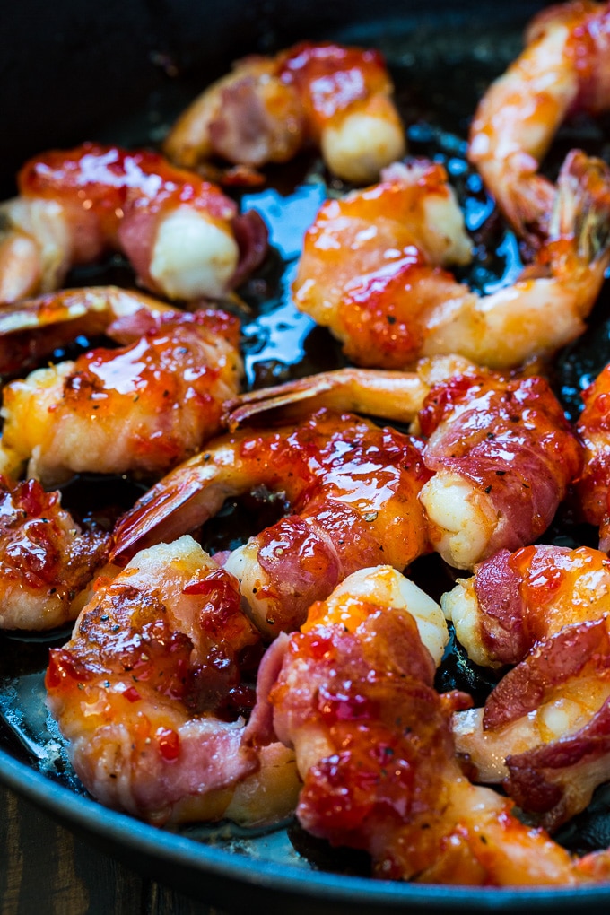 Bacon Wrapped Shrimp with Pepper Jelly Glaze