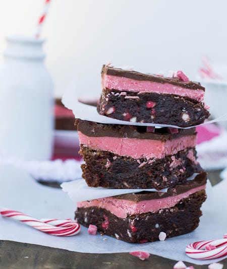 Three Peppermint Brownies stacked.