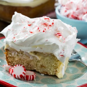 White Chocolate Peppermint Poke Cake