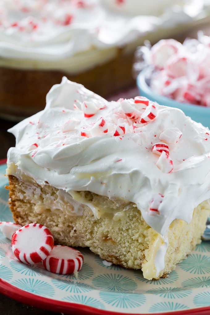 White Chocolate Peppermint Poke Cake