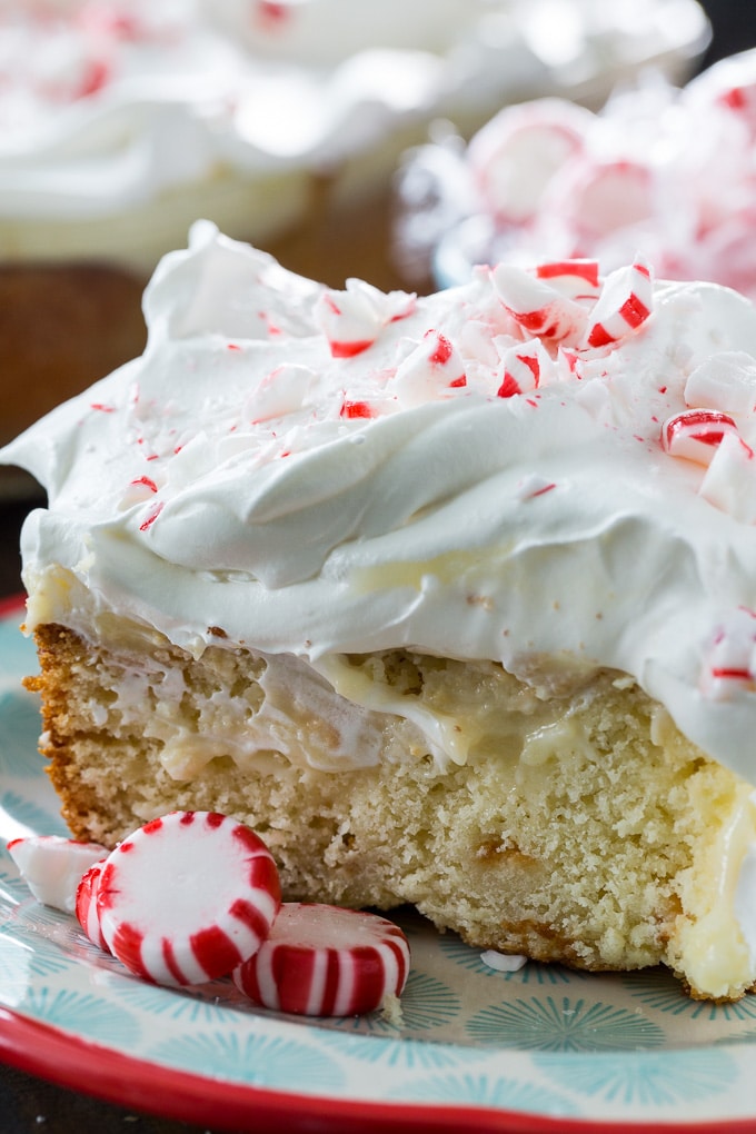 White Chocolate Peppermint Poke Cake