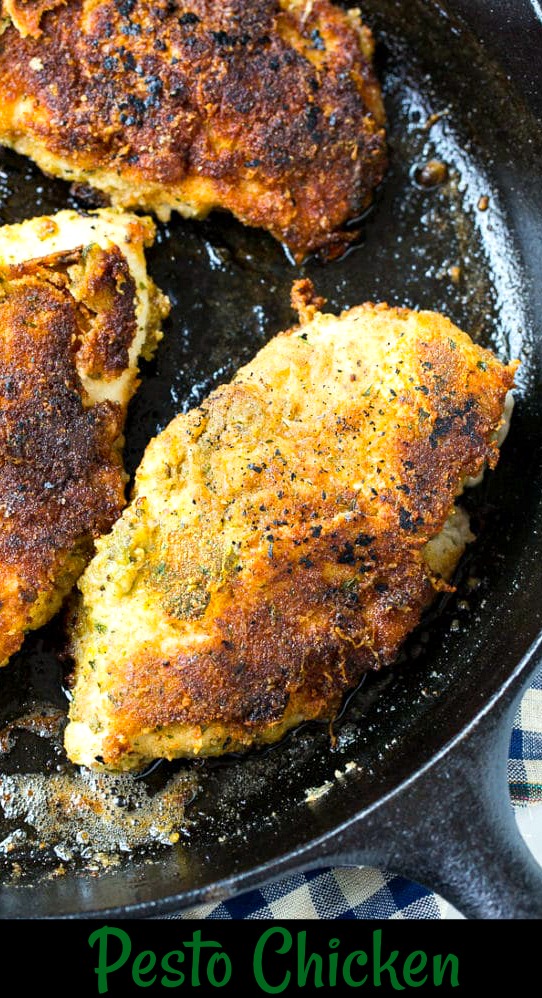 Pan-fried chicken in a cast iron skillet.