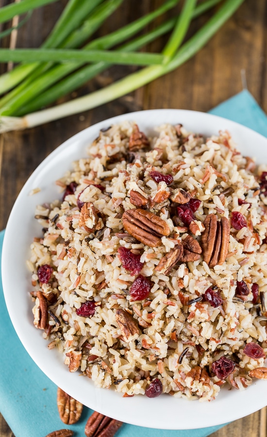 Rice Pilaf with toasted pecans and dried cranberries.