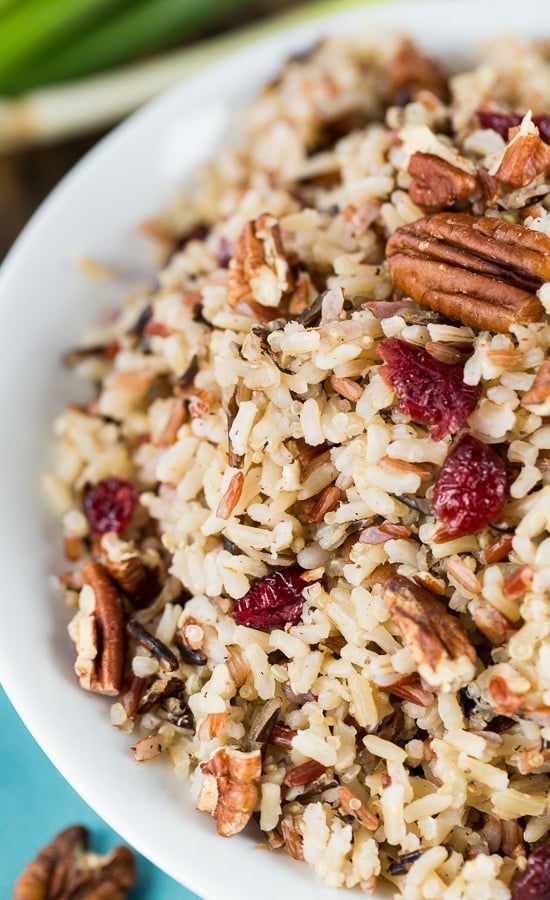 Rice Pilaf with toasted pecans and dried cranberries.