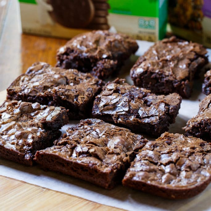 Easy Thin Mints Brownies made from Pillsbury baking mix.