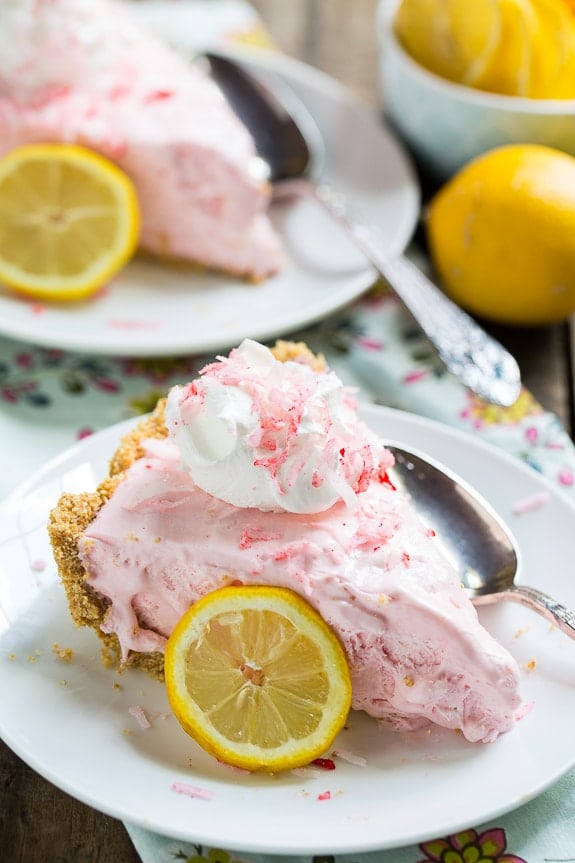 No Bake Pink Lemonade Pie. So easy, cool, and refreshing!