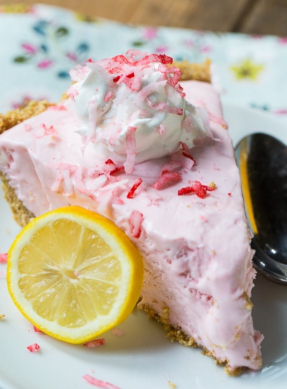 No Bake Pink Lemonade Pie. So easy, cool, and refreshing!