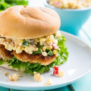 Indiana Pork Tenderloin Sandwich with Creamy Corn Relish