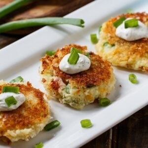 Mashed Potato Croquettes with ham and ranch seasoning. Perfect for Thanksgiving leftovers